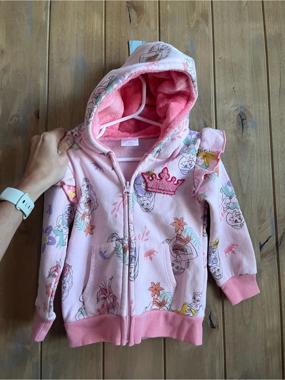 Disney Princess Pink Hooded Zip Top with matching sweat bottoms in size 3T